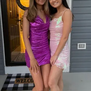 Urban Outfitters Metallic Purple Glitter Cowl Sequin Sleeveless Mini Dress XS thumbnail 3