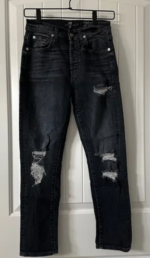 7 For All Mankind Josefina High Waist‎ Distressed Jeans Black Wash Size 25 thumbnail 1