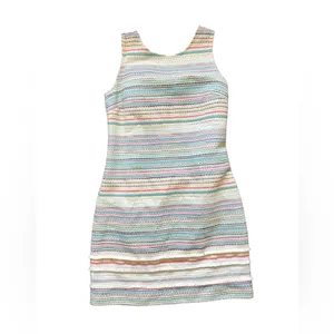 Vilagallo EUC Multicolored tweed shift dress Summer tweed textured V back Blue Size 4 thumbnail 10