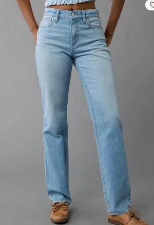 American Eagle Super High Rise Straight Jeans Size 12 Womens Light Wash Blue thumbnail 1