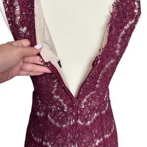 Trixxi Burgundy Lace Fit Flare Mini Dress XL V-Neck Eyelash‎ Lace Tulle Hem thumbnail 6