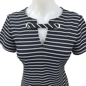 Tommy Hilfiger Women's Blue Striped Short Sleeve Split Neck Mini Sheath Dress 2 thumbnail 5
