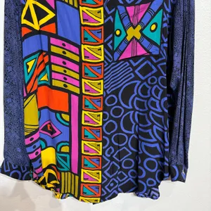 Platinum Blue Abstract Geometric Oversized Colorblock Button Down Blouse Sz M thumbnail 4