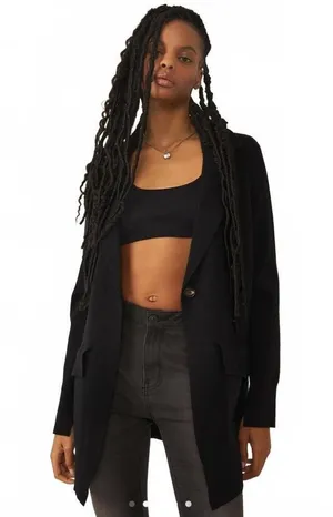 Free People Sarah Knit Cardigan Sweater Ribbed Longline Black Women's Size XS thumbnail 1