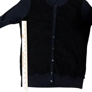 Ann Taylor Cardigan Sweater Womens S Used Navy with Black Lace Front thumbnail 14