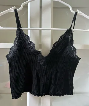 Boutique Black Lace Crop Top thumbnail 1