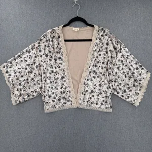 POL Velvet Floral Lace Kimono Cardigan Beige Black Large Whimsigoth Romantic thumbnail 2