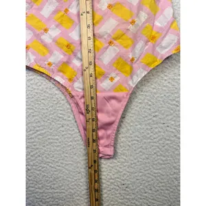 Zara Bodysuit Womens Medium Pink Puff Sleeve Geometric Smocked Babydoll Milkmaid thumbnail 8