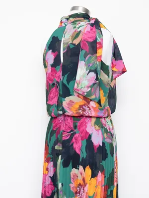 XSCAPE - Gia Floral Print Pleated Chiffon Halter Maxi Dress thumbnail 12