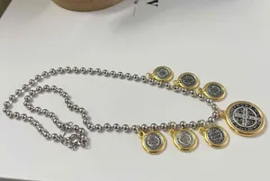 Anthropologie Gold Silver Plated Dangling Coins Necklace Beaded Chain stainless steel jewelry thumbnail 4