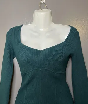 Abercrombie & Fitch Bodysuit Sweater Womens Medium Green Ribbed Long Sleeve thumbnail 1
