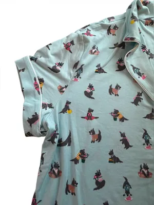 Kate Spade Large Scottie Dog Pajama Set Blue Short Sleeve Lounge Sleepwear NWT thumbnail 5