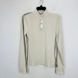 J.Crew Premium Rib Turtleneck Long Sleeve Whipstitch Trim Natural Beige M NWT thumbnail 4