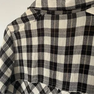 Free People Black White Checkered Gauzy Flannel Button up Top with Cutouts XS‎ thumbnail 5