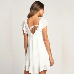 LULU’S Amalfi Coast White Pleated Flutter Sleeve Mini Dress thumbnail 7