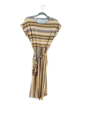 orange creek Mustard and Gray Striped Tie-Waist Midi Dress thumbnail 8