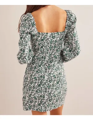 Boden Linen Blend Green White Floral Dress thumbnail 2