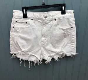 Abercrombie & Fitch White High Rise Mom Shorts Distressed‎ Frayed Hem Size 27 4 thumbnail 1