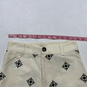 Zara Cream Embroidered Wide Leg Pants XS Boho Linen Blend thumbnail 6