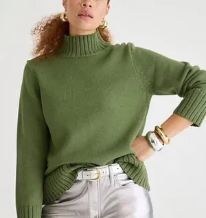 J. Crew 100% Cotton Mockneck Turtleneck Sweater in Utility Green Size S thumbnail 1