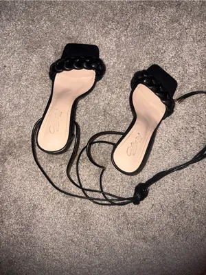 Braided Strap Black Lace-Up Heeled Sandals by Cathy Din size 7 thumbnail 6