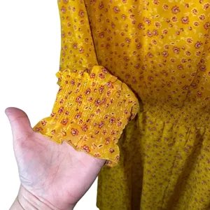 NWT‎ Time & Tru Mustard Yellow Floral Midi Dress Smocked Waist Long Sleeve Dress thumbnail 3