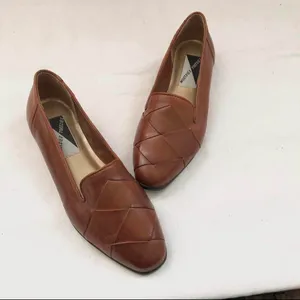 Vintage Brown Leather woven braided loafers flats almond toe preppy academia office siren core-Size 6 Measurements in pics Great condition thumbnail 3