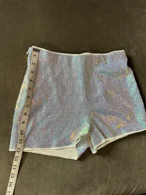 Iridescent Silver Sequin Women’s High-Waist Party Festival Shorts SMALL NWOT thumbnail 7