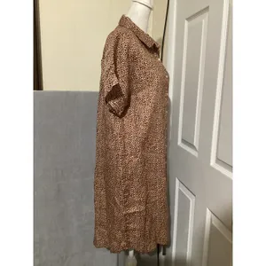 Tahari Linen Shirt Dress Leopard Print Button Front Short Sleeve Women's M thumbnail 3