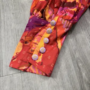 Farm Rio Dress Women's Size Large Red Banana Juice Boho Puff Sleeve Tie Mini thumbnail 5