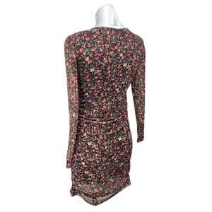 Commense Multicolor Floral Shirred Long Sleeve Ruched Mini Bodycon Dress Size S thumbnail 2