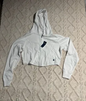 Hollister white cropped zipped hoodie large NWT thumbnail 1