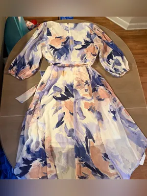 DKNY Lavender & Peach Floral Wrap Midi Dress thumbnail 2