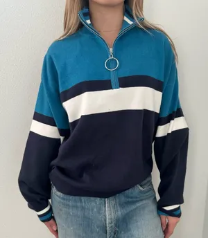 Urban Outfitters Blue Navy White Striped Quarter Zip thumbnail 1