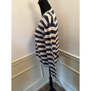 J.Crew Classic Cotton Striped Crewneck Sweater Navy & Cream Nautical Coastal thumbnail 3