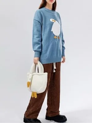 Aelfric Eden Duck Sweater XS Blue Chenille Applique Oversized Crewneck Pullover thumbnail 6