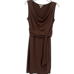 Boston Proper Cowl Neck Dress Sz 8 Brown Quiet Luxury Y2K Stretchy Tie Front thumbnail 2