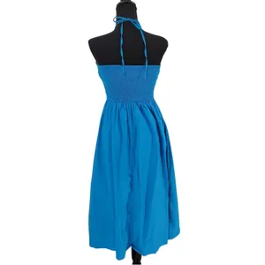 LOFT Smocked Halter Midi Dress Womens Size 2 Blue Sundress Vacation Resort Party thumbnail 2