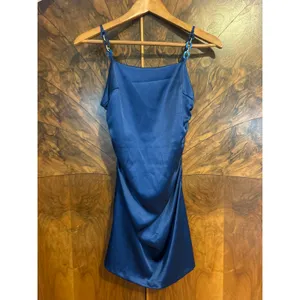 ZARA Satin Mini Slip Dress GORGEOUS COLOR Chain Straps Midnight Blue Size XS thumbnail 2