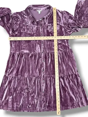 Cato Crushed Velvet Tiered‎ Babydoll Shirt Dress Mauve Purple XL Boho Cottage thumbnail 12