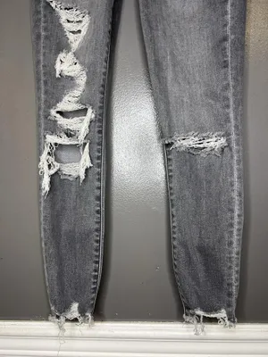 American Eagle Super Hi Rise Jegging Jeans Womens 0 X-Short Charcoal Distressed thumbnail 3