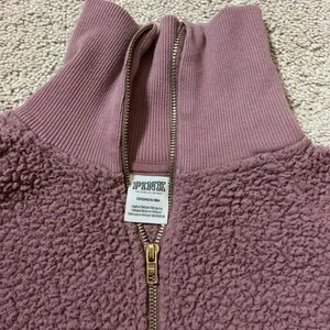 PINK Victoria's Secret Sherpa Quarter Zip Pullover Sweatshirt Women's Mauve‎ thumbnail 5
