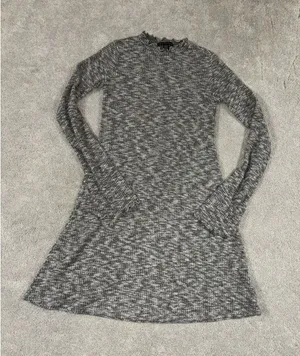 American‎ Eagle XXS Women's Gray Soft Knit Lettuce Trim Plush Swing Dress thumbnail 1