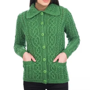 Saol XS Aran Irish Cardigan Cable Knit Merino Wool Green St. Patrick’s Day thumbnail 7