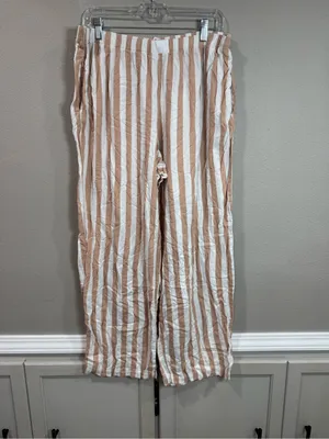 Victoria Secret Striped Wide-Leg Pajama Set- Beige & White thumbnail 6