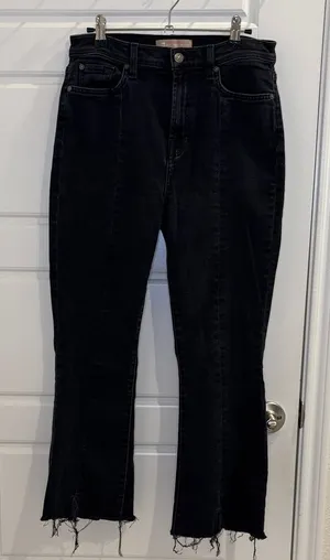 7 For All Mankind Luxe Vintage Cropped Flare Jeans Black Raw Hem Size 28 thumbnail 1
