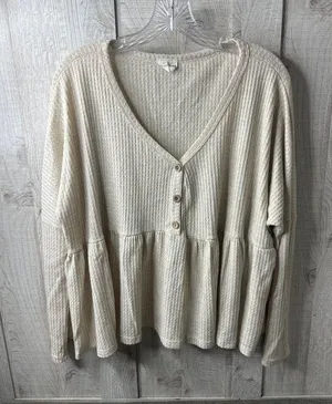 Lovely Melody Womens Beige Waffle Knit Peplum Button Top Size M Oversized thumbnail 1