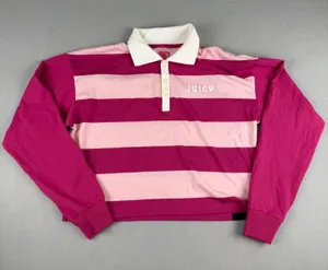 Juicy by Juicy Couture Pink Striped Long Sleeve Cropped Rugby Polo Shirt Small thumbnail 1