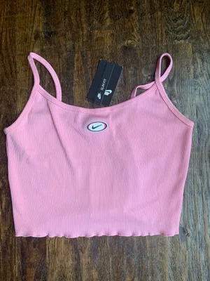 NWT Nike Femme Ribbed Crop Top Pink Medium thumbnail 1