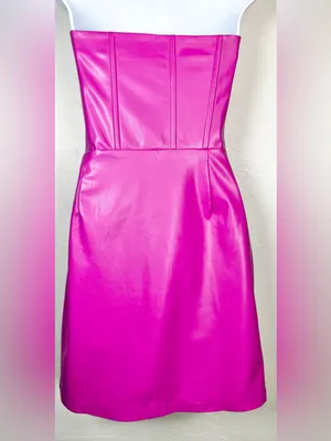 eesome Strapless Faux Leather Mini Dress in Fuchsia Pink Size Medium thumbnail 7